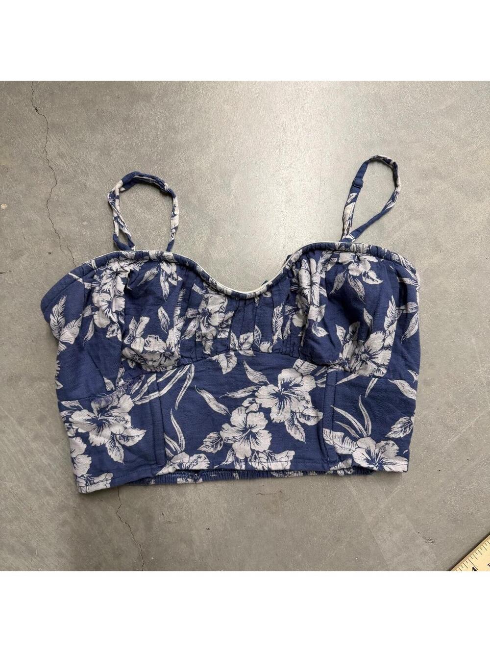 American Eagle Blue Floral Corset Bustier Crop Top Women’s Small Y2K